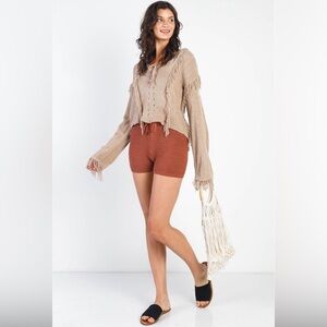 Sand Feminine Self-Tie V-Neck Knit Top 1345